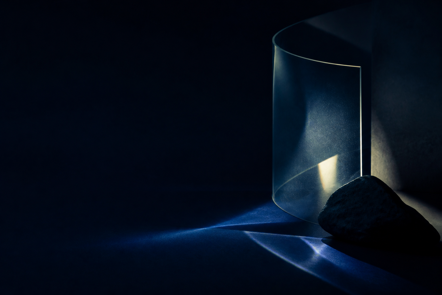Reflexos de luz azul atravessando uma superfície de vidro